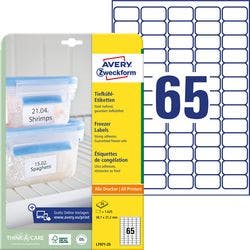 Avery Zweckform L7971-25 Gefrierschrank-Etiketten DIN A4 Weiß 38,1 x 21,2 mm 25 Blatt à 65 Etiketten Produktbild