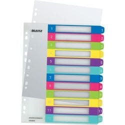 Leitz WOW PC-beschriftbares Register 1244 DIN A4 Maxi Mehrfarbig 12-teilig 11 Löcher Polypropylen 1 bis 12 Produktbild