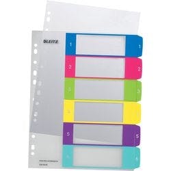 Leitz WOW PC-beschriftbares Register 1242 DIN A4 Maxi Mehrfarbig 6-teilig 11 Löcher Polypropylen 1 bis 6 Produktbild