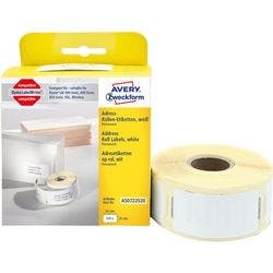 AVERY Zweckform Adressetiketten AS0722520 Selbsthaftend Schwarz auf Weiß 25 x 54 mm Thermal 1 Rolle à 500 Etiketten Produktbild