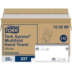 Tork Universal 100% Recycelt Falthandtücher H2 M-falz Weiß 2-lagig 150299 20 Stück à 237 Blatt Produktbild