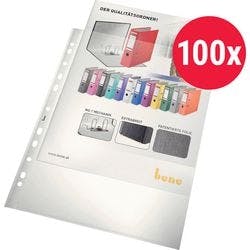 Bene Prospekthüllen DIN A4 Glasklar Transparent 110 Mikron PP (Polypropylen) Oben 11 Löcher 206825WS 100 Stück Produktbild