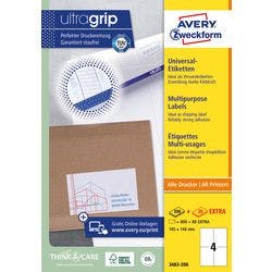AVERY Zweckform ultragrip Universaletiketten 3483-200 Selbsthaftend DIN A4 Weiß 105 x 148 mm 220 Blatt à 4 Etiketten Produktbild