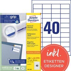 AVERY Zweckform Abziehhilfe QuickPEEL,ultragrip Universaletiketten 3657-200 Selbsthaftend DIN A4 Weiß 48,5 x 25,4 mm 220 Blatt à 40 Etiketten Produktbild