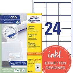 AVERY Zweckform Abziehhilfe QuickPEEL,ultragrip Universaletiketten 3658-200 Selbsthaftend DIN A4 Weiß 64,6 x 33,8 mm 220 Blatt à 24 Etiketten Produktbild