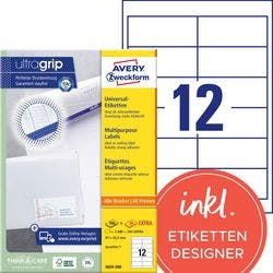 AVERY Zweckform Abziehhilfe QuickPEEL,ultragrip Universaletiketten 3659-200 Selbsthaftend DIN A4 Weiß 97 x 42,3 mm 220 Blatt à 12 Etiketten Produktbild