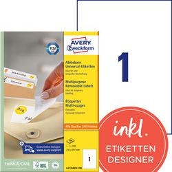 AVERY Zweckform L4735REV-100 Ablösbare Universaletiketten DIN A4 Weiß 210 x 297 mm 100 Blatt à 1 Etikett Produktbild