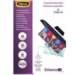 Fellowes ImageLast Enhance Laminierfolien DIN A4 Glänzend 80 Mikron (2 x 80) Transparent 100 Stück Produktbild