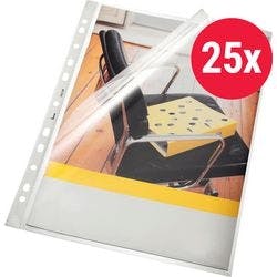 Bene Prospekthüllen DIN A4 Glasklar Transparent 140 Mikron PP (Polypropylen) Oben und links 11 Löcher 25 Stück Produktbild
