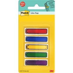 Post-it Index-Haftstreifen Pfeil 1,19 x 4,32 cm Blanko Farbig sortiert 20 5 Stück à 20 Streifen Produktbild