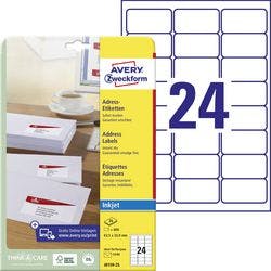 AVERY Zweckform Adressetiketten J8159-25 Selbsthaftend DIN A4 Weiß 63,5 x 33,9 mm 25 Blatt à 24 Etiketten Produktbild