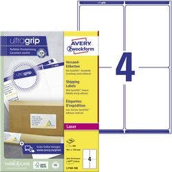AVERY Zweckform Abziehhilfe QuickPEEL,ultragrip Versandetiketten L7169-100 Selbsthaftend DIN A4 Weiß 99,1 x 139 mm 100 Blatt à 4 Etiketten Produktbild Print Hauptbild L