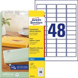 AVERY Zweckform Abziehhilfe QuickPEEL Adressetiketten J4720-25 Selbsthaftend DIN A4 Transparent 45,7 x 21,2 mm 25 Blatt à 48 Etiketten Produktbild