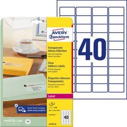 AVERY Zweckform Abziehhilfe QuickPEEL Wasserabweisend Adressetiketten L4770-25 Selbsthaftend DIN A4 Transparent 45,7 x 25,4 mm 25 Blatt à 40 Etiketten Produktbild