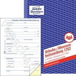 AVERY Zweckform Urlaubsantrag 1753 DIN A5 Perforiert N/A 40 Blatt Produktbild