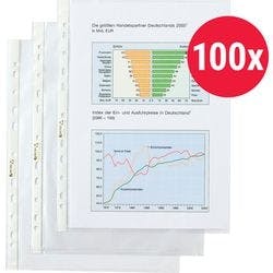 Hetzel Prospekthüllen DIN A4 Genarbt Transparent 35 Mikron PP (Polypropylen) Oben 11 Löcher 224584 100 Stück Produktbild