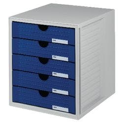 HAN Schubladensystem Kunststoff, PS (Polystyrol) Blau, Hellgrau 5 Schübe 27,5 x 33 x 32 cm Produktbild