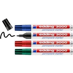 edding 3000 Permanentmarker Mittel Rundspitze 1,5 - 3 mm Farbig sortiert Nachfüllbar Wasserbeständig 4 Stück Produktbild