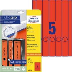 AVERY Zweckform L4748-20 Ordneretiketten DIN A4 Rot 38 x 297 mm 20 Stück à 5 Etiketten Produktbild