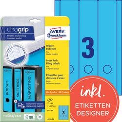 AVERY Zweckform ultragrip Ordneretiketten L4753-20 Selbsthaftend DIN A4 Blau 6,1 x 29,7 cm 20 Blatt à 3 Etiketten Produktbild Print Hauptbild L