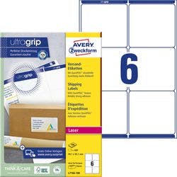 AVERY Zweckform Abziehhilfe QuickPEEL,ultragrip Versandetiketten L7166-100 Selbsthaftend DIN A4 Weiß 99,1 x 93,1 mm 100 Blatt à 6 Etiketten Produktbild