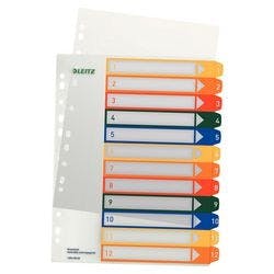 Leitz PC-beschriftbares Register 1294 DIN A4 Maxi Mehrfarbig 12-teilig 11 Löcher Polypropylen 1 bis 12 Produktbild