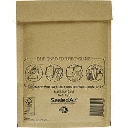 Mail Lite Luftpolster-Luftpolster-Versandtaschen C/0 Gold Ohne Fenster 150 (B) x 210 (H) mm Abziehstreifen 79 g/m² 100 Stück Produktbild