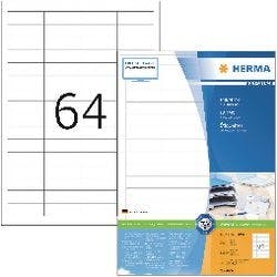 HERMA Universaletiketten 4607 Weiß DIN A4 48,3 x 16,9 mm 200 Blatt à 64 Etiketten Produktbild