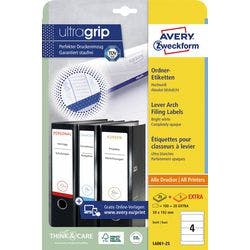 AVERY Zweckform ultragrip Ordneretiketten L6061-25 Selbsthaftend DIN A4 Weiß 5,9 x 19,2 cm 30 Blatt à 4 Etiketten Produktbild