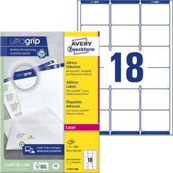 AVERY Zweckform Abziehhilfe QuickPEEL,ultragrip Adressetiketten L7161-100 Selbsthaftend DIN A4 Weiß 63,5 x 46,6 mm 100 Blatt à 18 Etiketten Produktbild