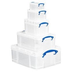 Really Useful Box Aufbewahrungsbox 5in1C32.3 je 1 x 0,7 l, 1,6 l, 3,0 l, 9,0 l, 18,0 L Transparent Kunststoff 5 Stück Produktbild