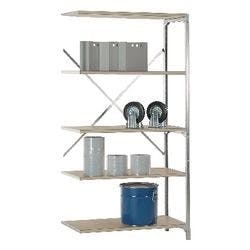 Manuflex Anbauregal 5 Fachböden Holz, Stahl 1.000 x 500 x 2.000 mm Braun, Silber Produktbild