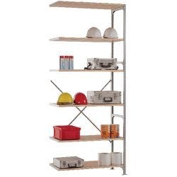 Manuflex Anbauregal 6 Fachböden Holz, Stahl 1.000 x 500 x 2.500 mm Braun, Silber Produktbild