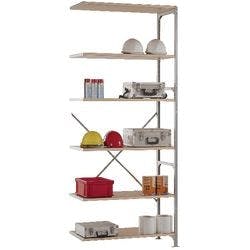 Manuflex Regalsystem 6 Fachböden Holz, Stahl 1.000 x 600 x 2.500 mm Grau Produktbild