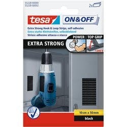 tesa Klettstreifen ON&OFF Extra Strong Schwarz 50 mm (B) x 0,1 m (L) PP (Polypropylen) 2 Stück à 2 Streifen Produktbild
