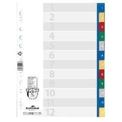 DURABLE Register 6750 DIN A4 Farbig sortiert 12-teilig 11-fach Kunststofffolie 1 bis 12 Produktbild