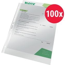 Leitz Premium Prospekthüllen DIN A4 Glasklar Transparent 80 Mikron PVC (Polyvinylchlorid) Oben 4 Löcher 100 Stück Produktbild