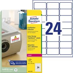 AVERY Zweckform L6141-20 Wetterfeste Etiketten DIN A4 Weiß 63,5 x 33,9 mm 20 Blatt à 24 Etiketten Produktbild
