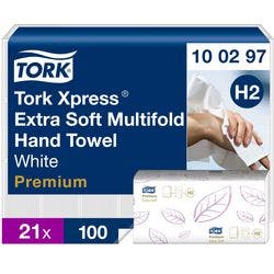 Tork Premium Falthandtücher H2 M-falz Weiß 2-lagig 100297 21 Stück à 100 Blatt Produktbild