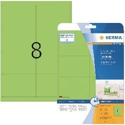 HERMA Etiketten 5147 Haftend DIN A4 Neon Grün 99,1 x 67,7 mm 20 Blatt à 8 Etiketten Produktbild