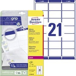 AVERY Zweckform Abziehhilfe QuickPEEL,ultragrip Adressetiketten L7160-40 Selbsthaftend DIN A4 Weiß 63,5 x 38,1 mm 40 Blatt à 21 Etiketten Produktbild