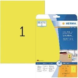 HERMA 4421 Multifunktionsetiketten SuperPrint Gelb DIN A4 210 x 297 mm Rechteckig 25 Etiketten pro Packung Produktbild