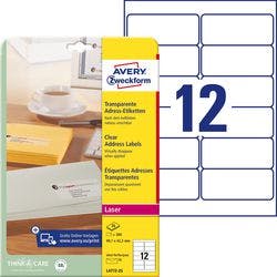 AVERY Zweckform Abziehhilfe QuickPEEL Wasserabweisend Selbsthaftend Adressetiketten L4772-25 Selbsthaftend DIN A4 Transparent 99,1 x 42,3 mm 25 Blatt à 12 Etiketten Produktbild
