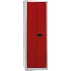 Bisley Flügeltürenschrank Stahl 4 Fachböden abschließbar 600 x 400 x 1.950 mm Hellgrau, Rot Produktbild