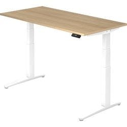 Hammerbacher Elektrisch Höhenverstellbar Sitz-Stehschreibtisch Rechteckig Eiche Holz Weiß T-Fuß 1.600 x 800 x 720 mm Produktbild