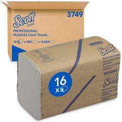 Scott PROFESSIONAL Falthandtücher M-falz Weiß 1-lagig 3749 16 Stück à 250 Blatt Produktbild